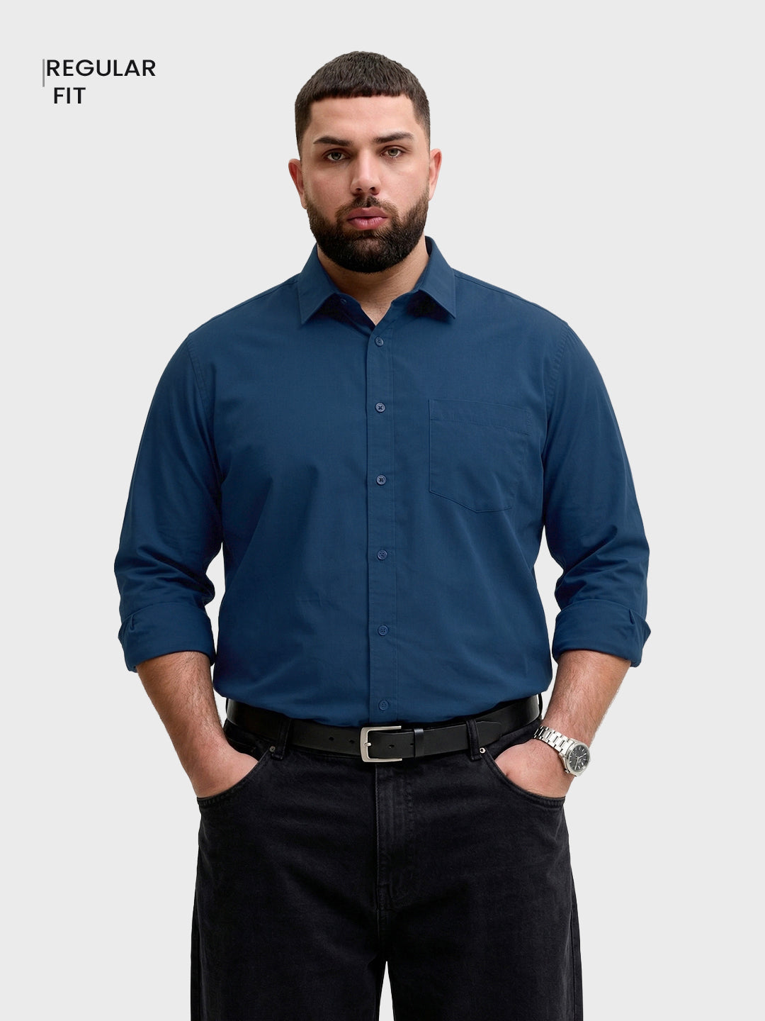 Men's Blue Regular Fit Solid Casual Shirt
