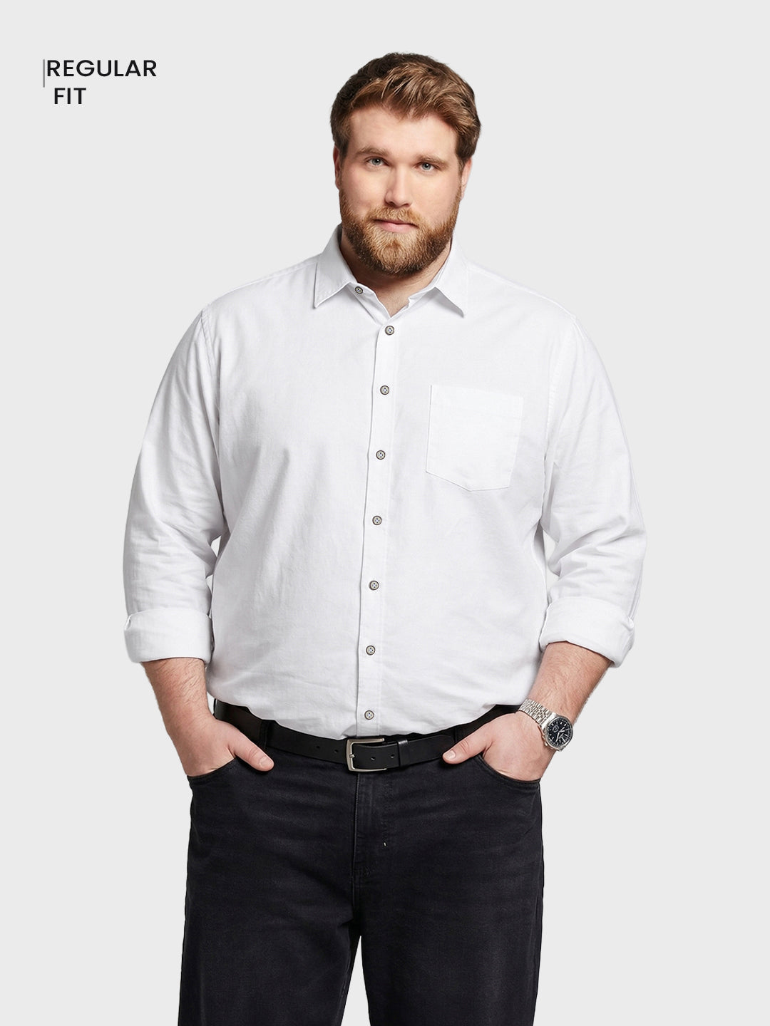Men's White Regular Fit Solid Casual Shirt