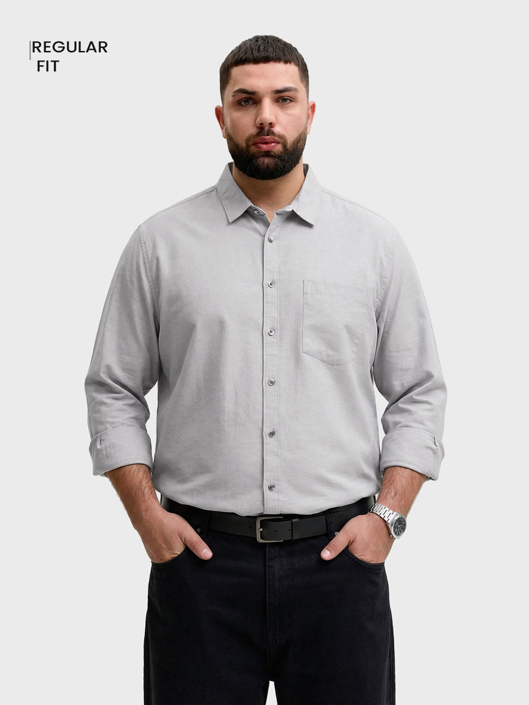 Men's Grey Regular Fit Solid Casual Shirt