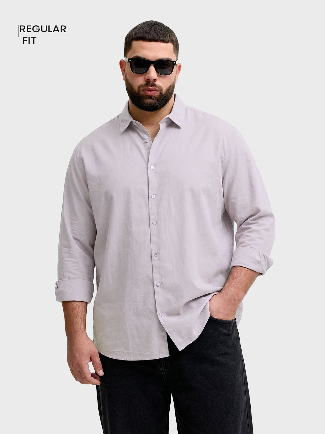 Men's Purple Regular Fit Solid Casual Shirt