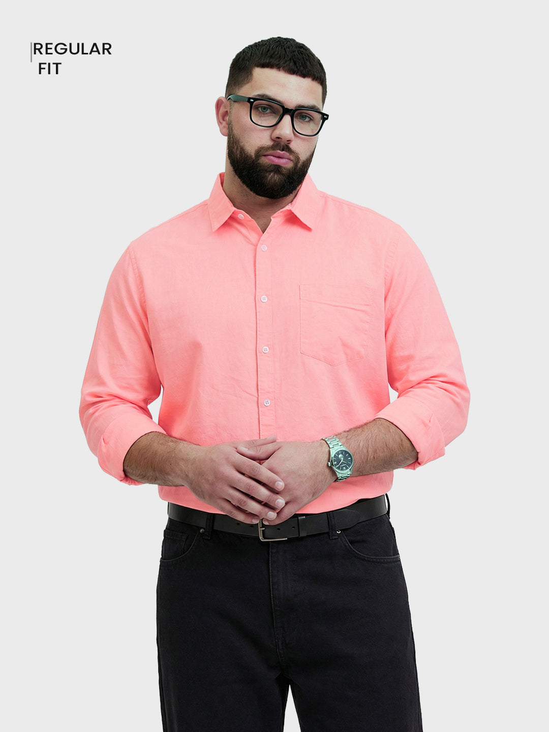 Men's Pink Regular Fit Solid Casual Shirt