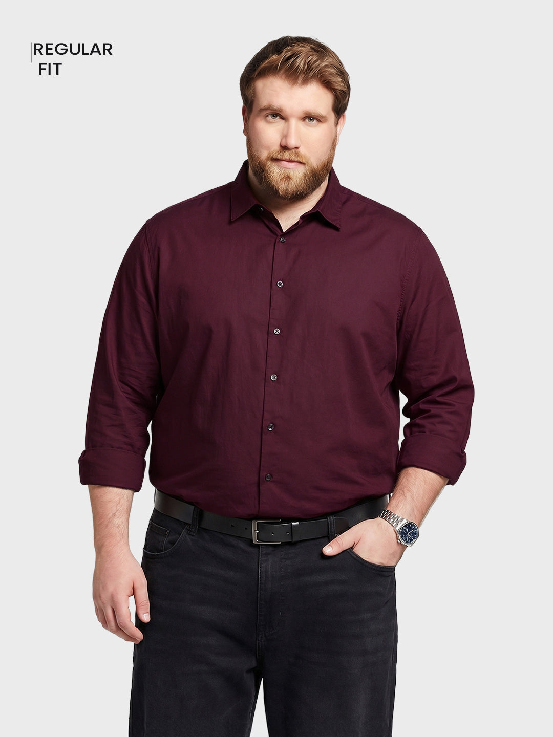 Men's Maroon Regular Fit Solid Casual Shirt