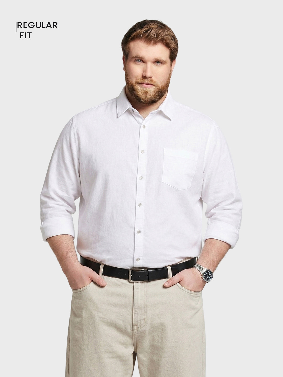 Men's White Regular Fit Solid Casual Shirt