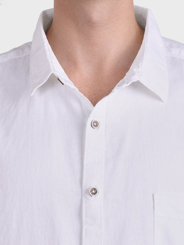 Men's White Regular Fit Solid Casual Shirt