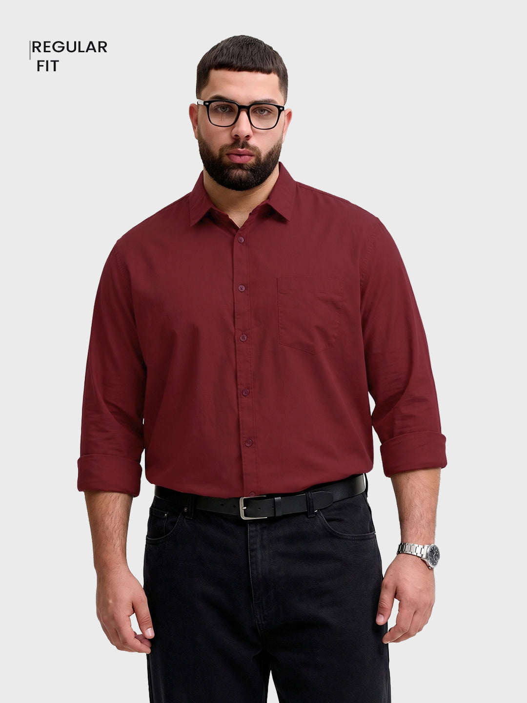 Men's Maroon Regular Fit Solid Casual Shirt
