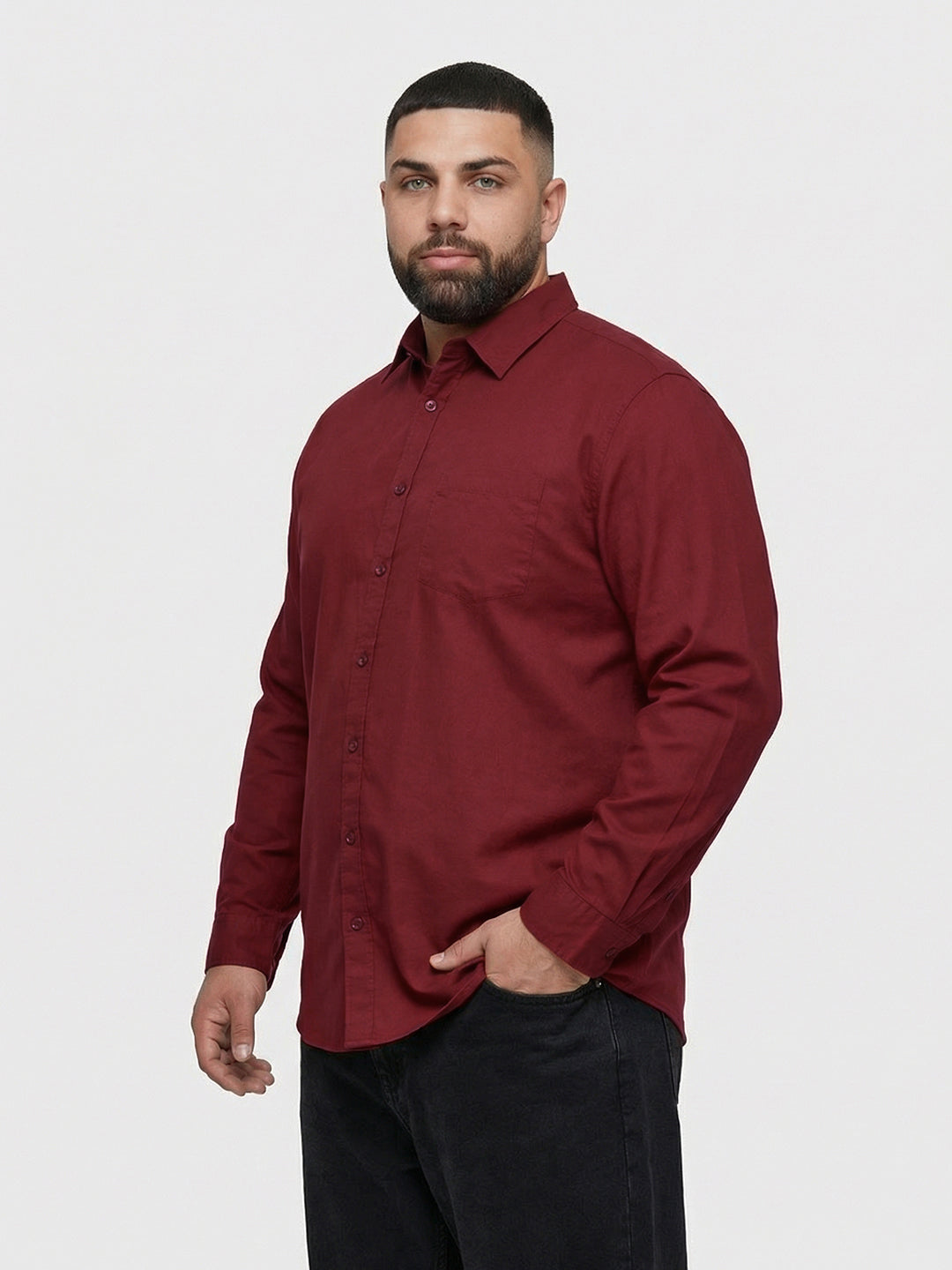 Men's Maroon Regular Fit Solid Casual Shirt