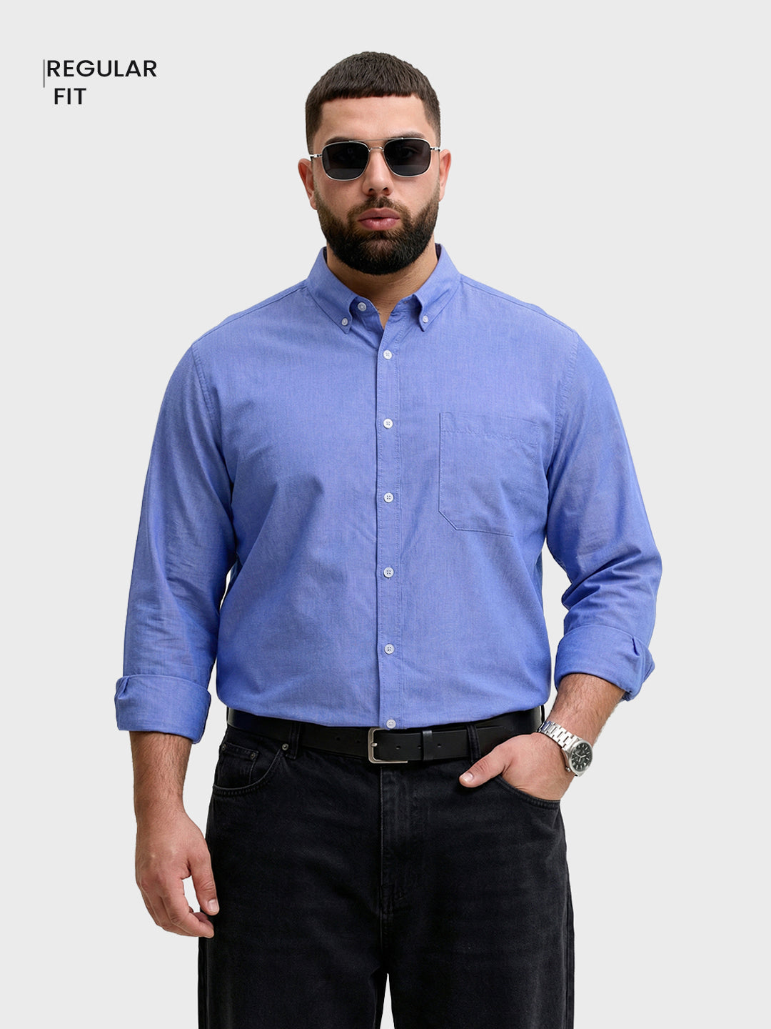 Men's Blue Regular Fit Solid Casual Shirt
