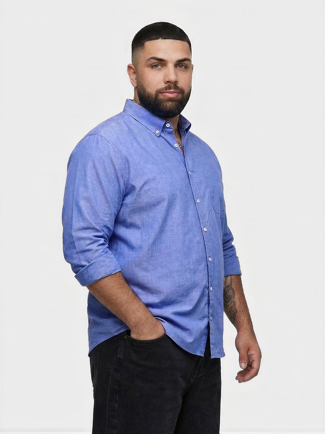 Men's Blue Regular Fit Solid Casual Shirt