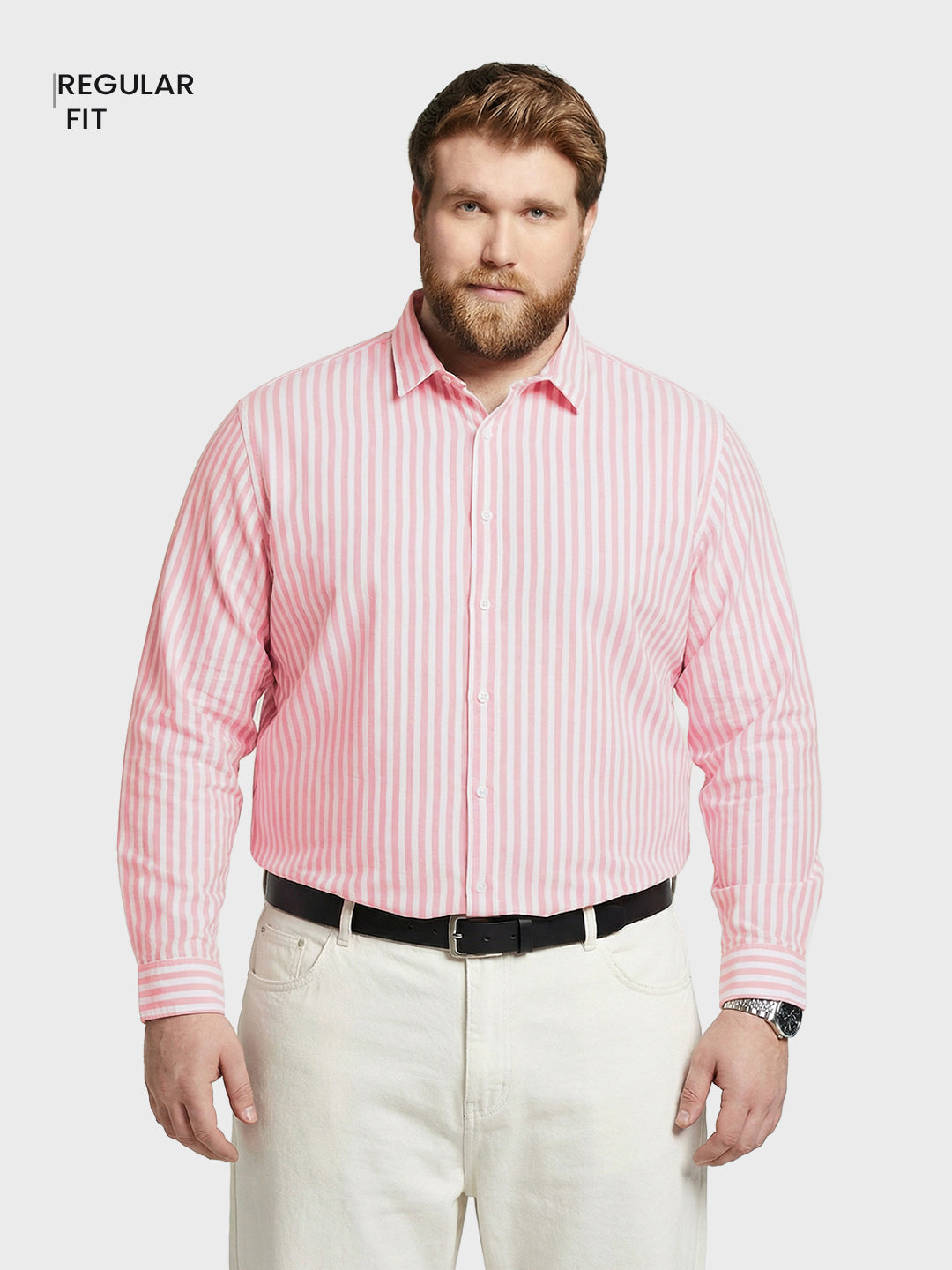 Men's Pink Regular Fit Striped Casual Shirt