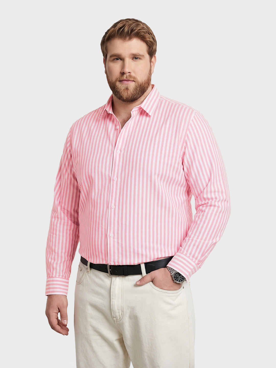 Men's Pink Regular Fit Striped Casual Shirt