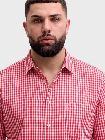 Men's Red Regular Fit Checkered Casual Shirt