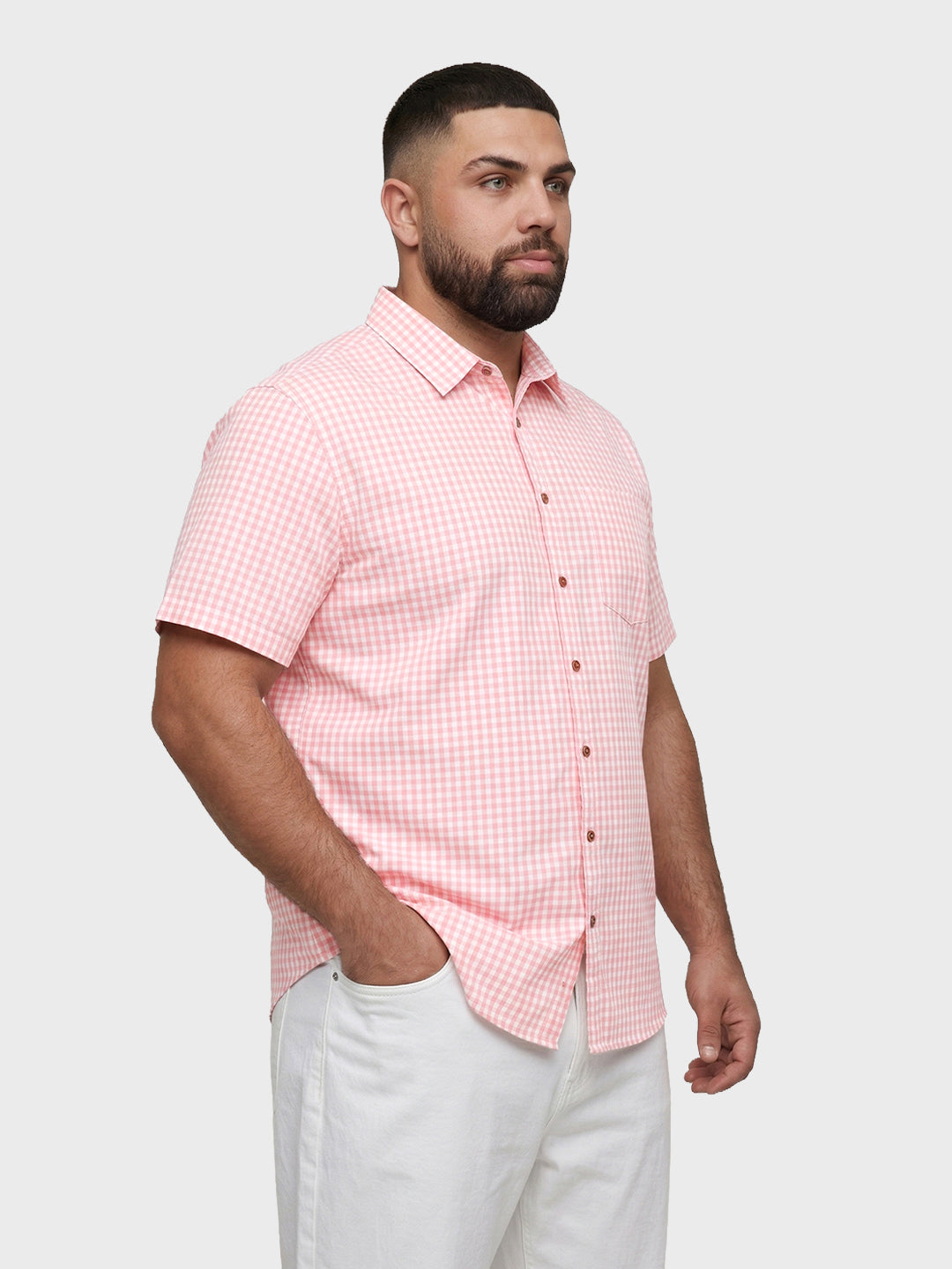 Men's Pink Regular Fit Checkered Casual Shirt