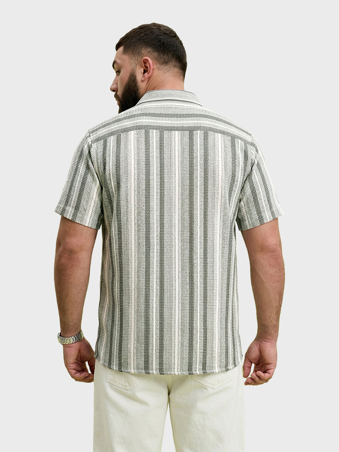 Men's Cream Regular Fit Striped Casual Shirt