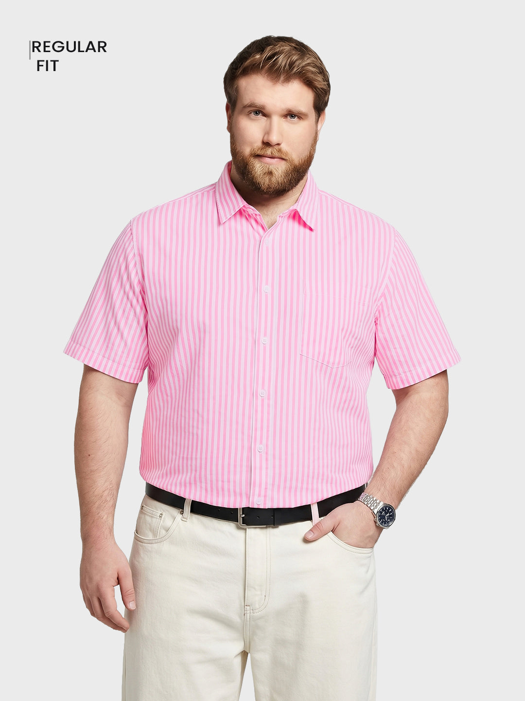Men's Pink Regular Fit Striped Casual Shirt