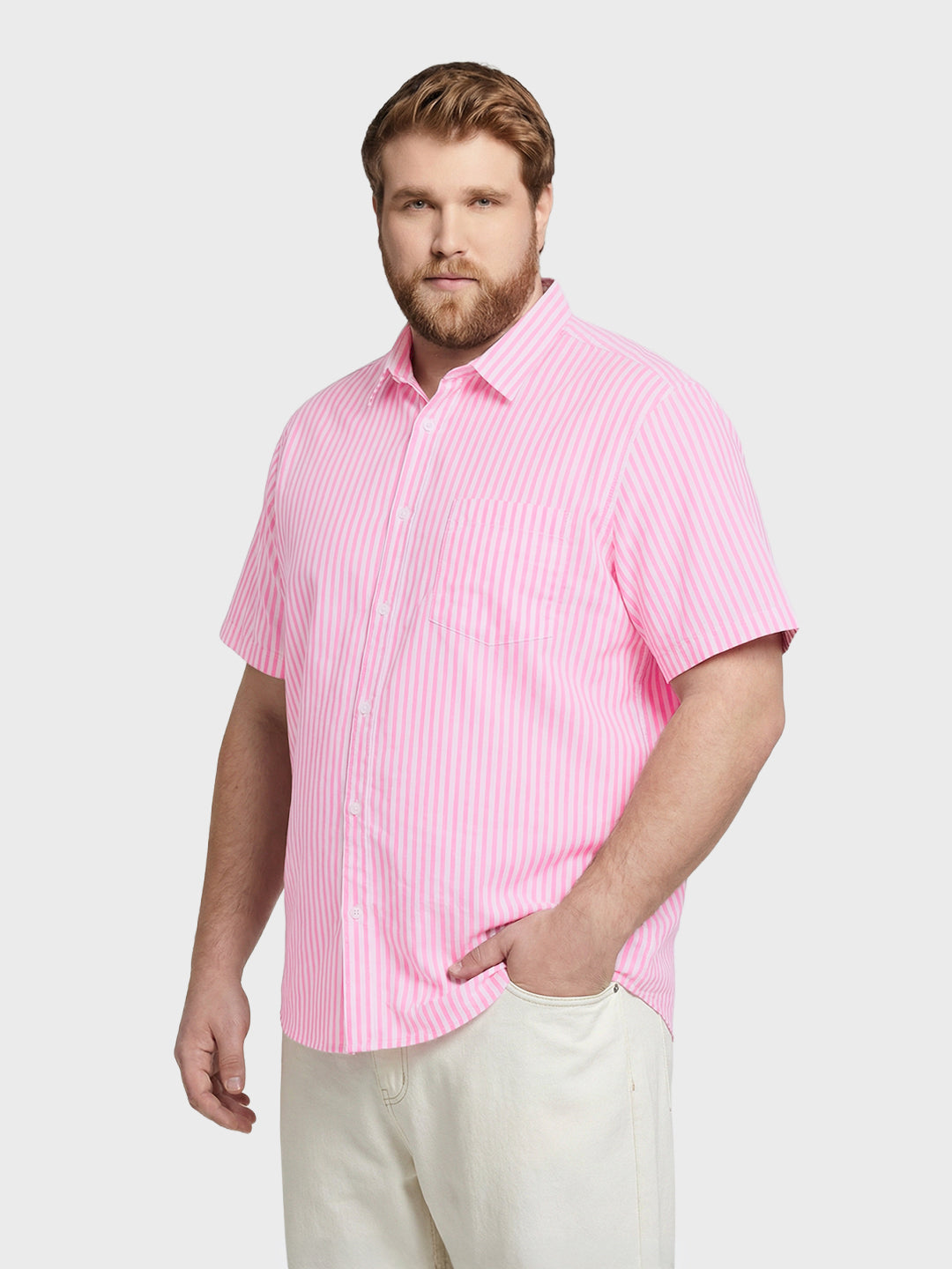 Men's Pink Regular Fit Striped Casual Shirt