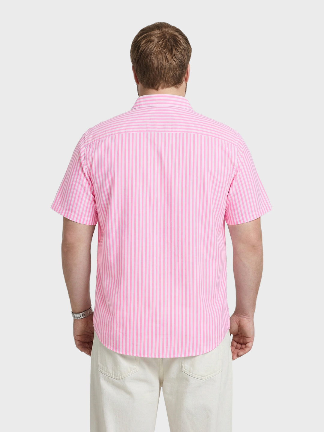 Men's Pink Regular Fit Striped Casual Shirt