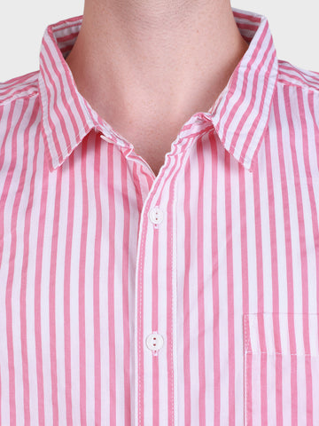 Men's Pink Regular Fit Striped Casual Shirt