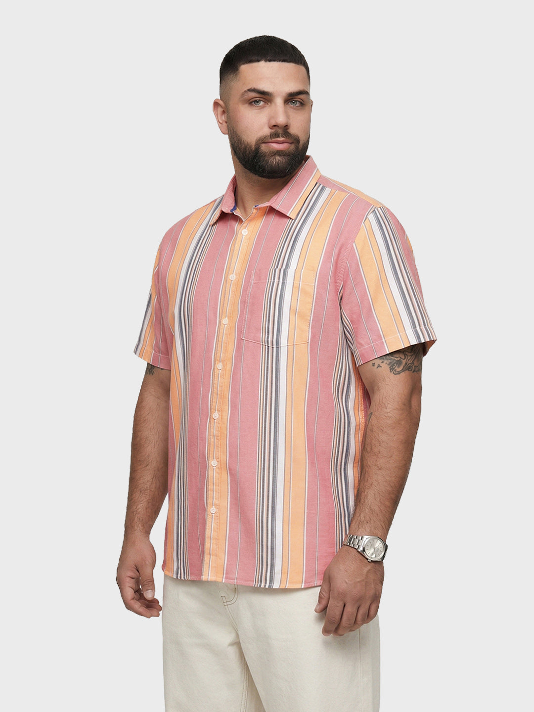 Men's Pink Regular Fit Striped Casual Shirt