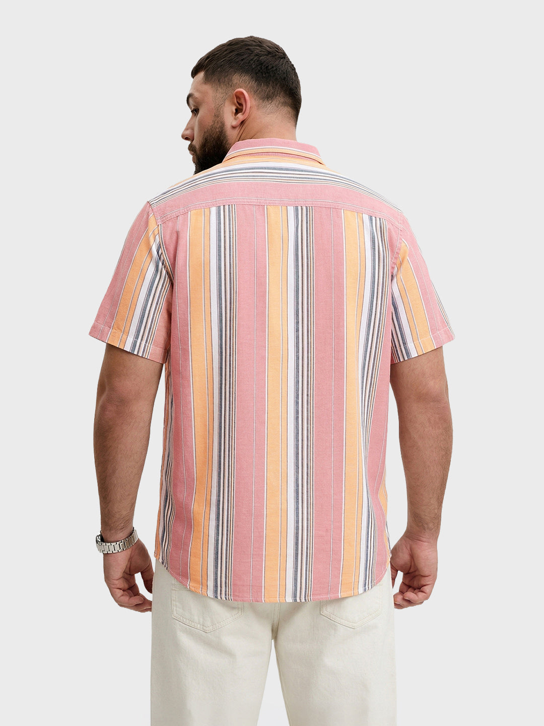 Men's Pink Regular Fit Striped Casual Shirt
