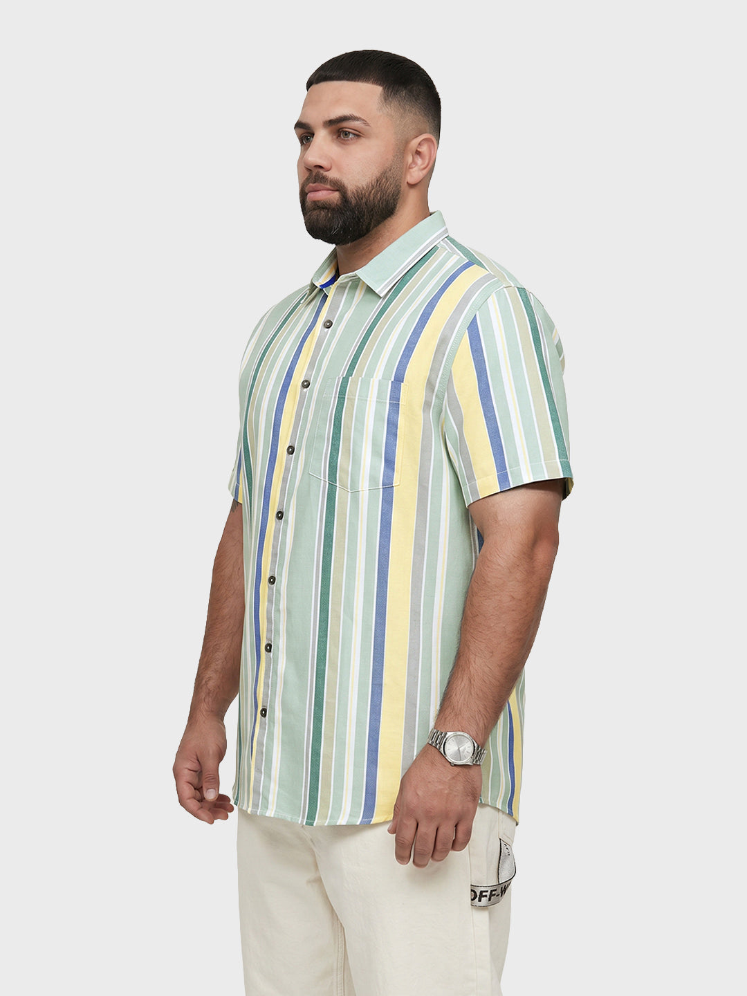Men's Green Regular Fit Striped Casual Shirt