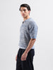 Men's Blue Oversized Fit Textured Flat Knit Polo Collar T-Shirt