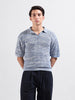 Men's Blue Oversized Fit Textured Flat Knit Polo Collar T-Shirt