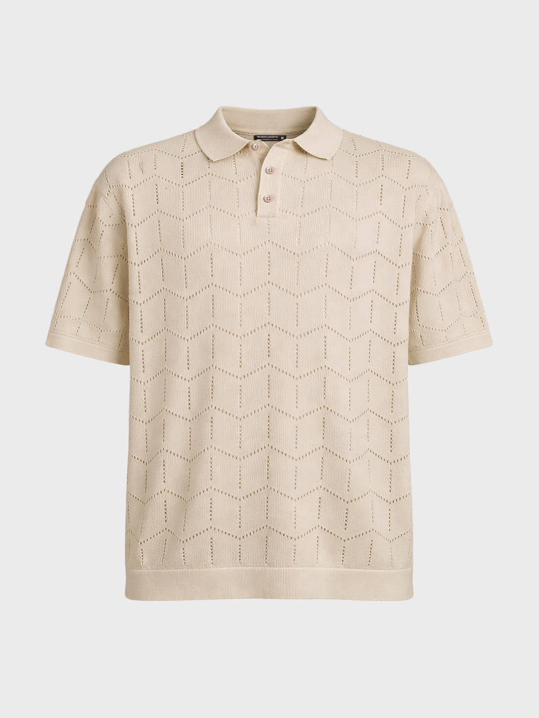 Men's Cream Oversized Fit Textured Flat Knit Polo T-Shirt