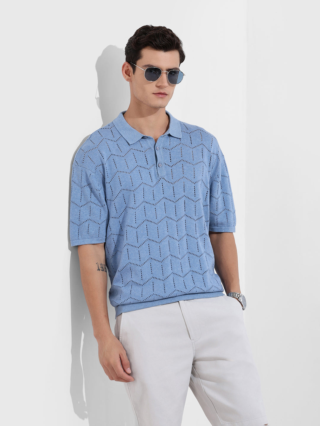 Men's Lavender Oversized Fit Textured Flat Knit T-Shirt