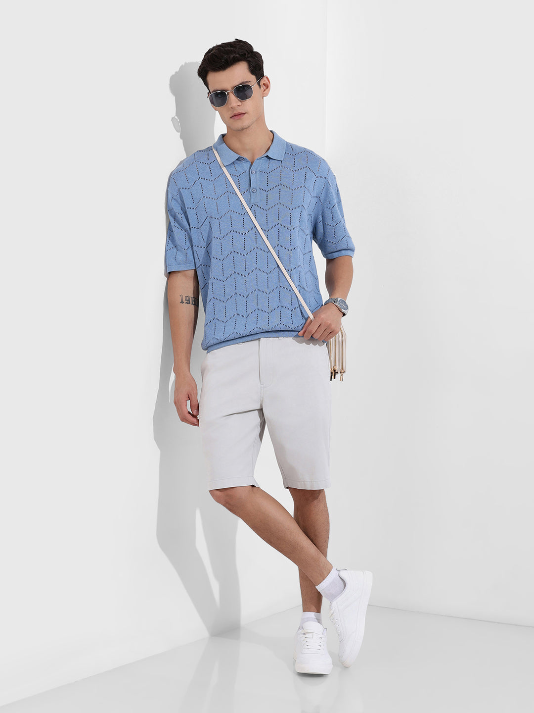 Men's Lavender Oversized Fit Textured Flat Knit T-Shirt