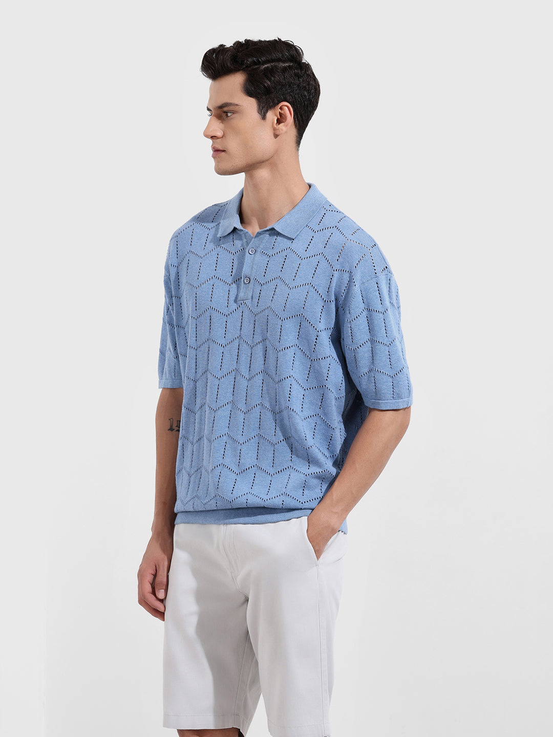 Men's Lavender Oversized Fit Textured Flat Knit T-Shirt