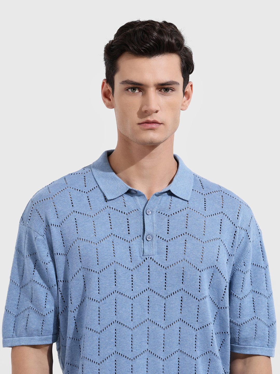 Men's Lavender Oversized Fit Textured Flat Knit T-Shirt