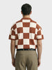 Men's Brown Oversized Fit Textured Flat Knit Polo T-Shirt