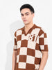Men's Brown Oversized Fit Textured Flat Knit T-Shirt