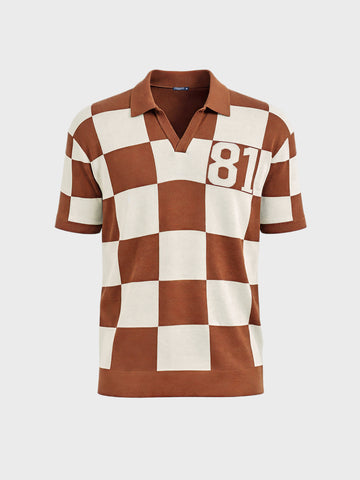 Men's Brown Oversized Fit Textured Flat Knit Polo T-Shirt
