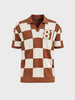 Men's Brown Oversized Fit Textured Flat Knit Polo T-Shirt