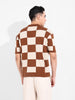 Men's Brown Oversized Fit Textured Flat Knit T-Shirt