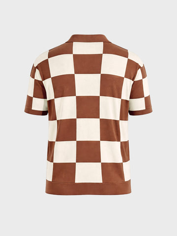 Men's Brown Oversized Fit Textured Flat Knit Polo T-Shirt
