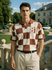 Men's Brown Oversized Fit Textured Flat Knit Polo T-Shirt