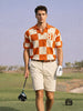 Men's Orange Oversized Fit Textured Flat Knit Polo T-Shirt