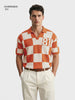 Men's Orange Oversized Fit Textured Flat Knit Polo T-Shirt
