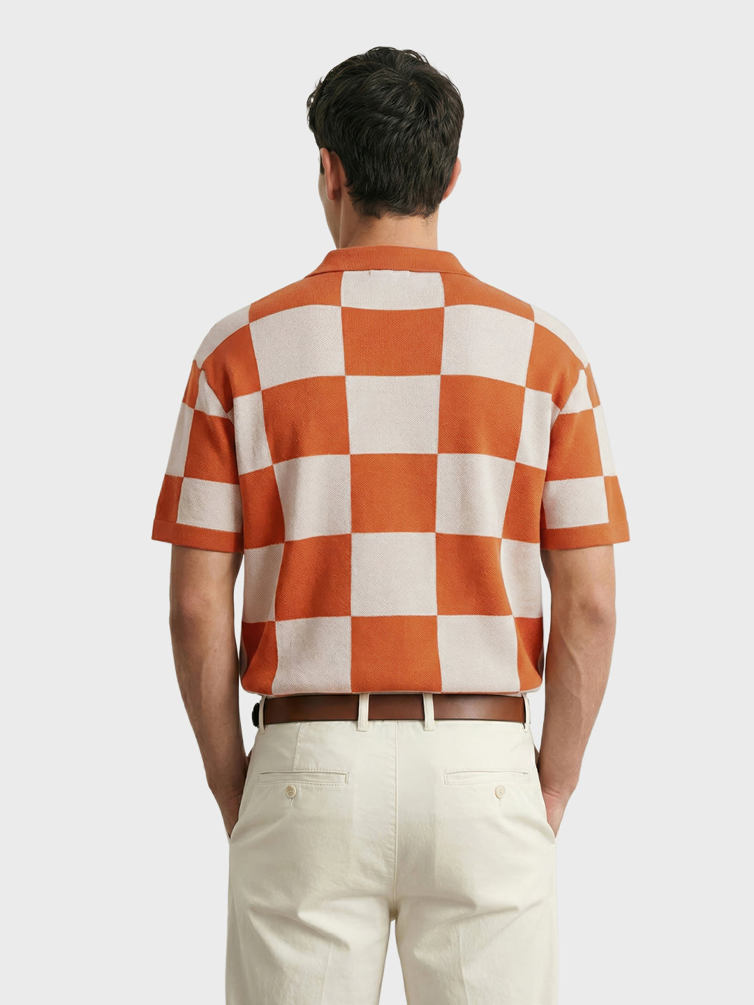 Men's Orange Oversized Fit Textured Flat Knit T-Shirt