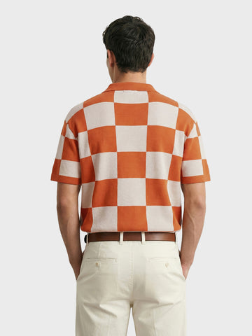 Men's Orange Oversized Fit Textured Flat Knit Polo T-Shirt