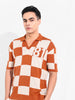 Men's Orange Oversized Fit Textured Flat Knit T-Shirt