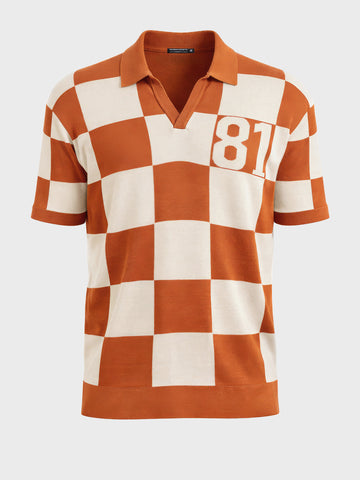 Men's Orange Oversized Fit Textured Flat Knit Polo T-Shirt