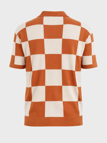Men's Orange Oversized Fit Textured Flat Knit Polo T-Shirt