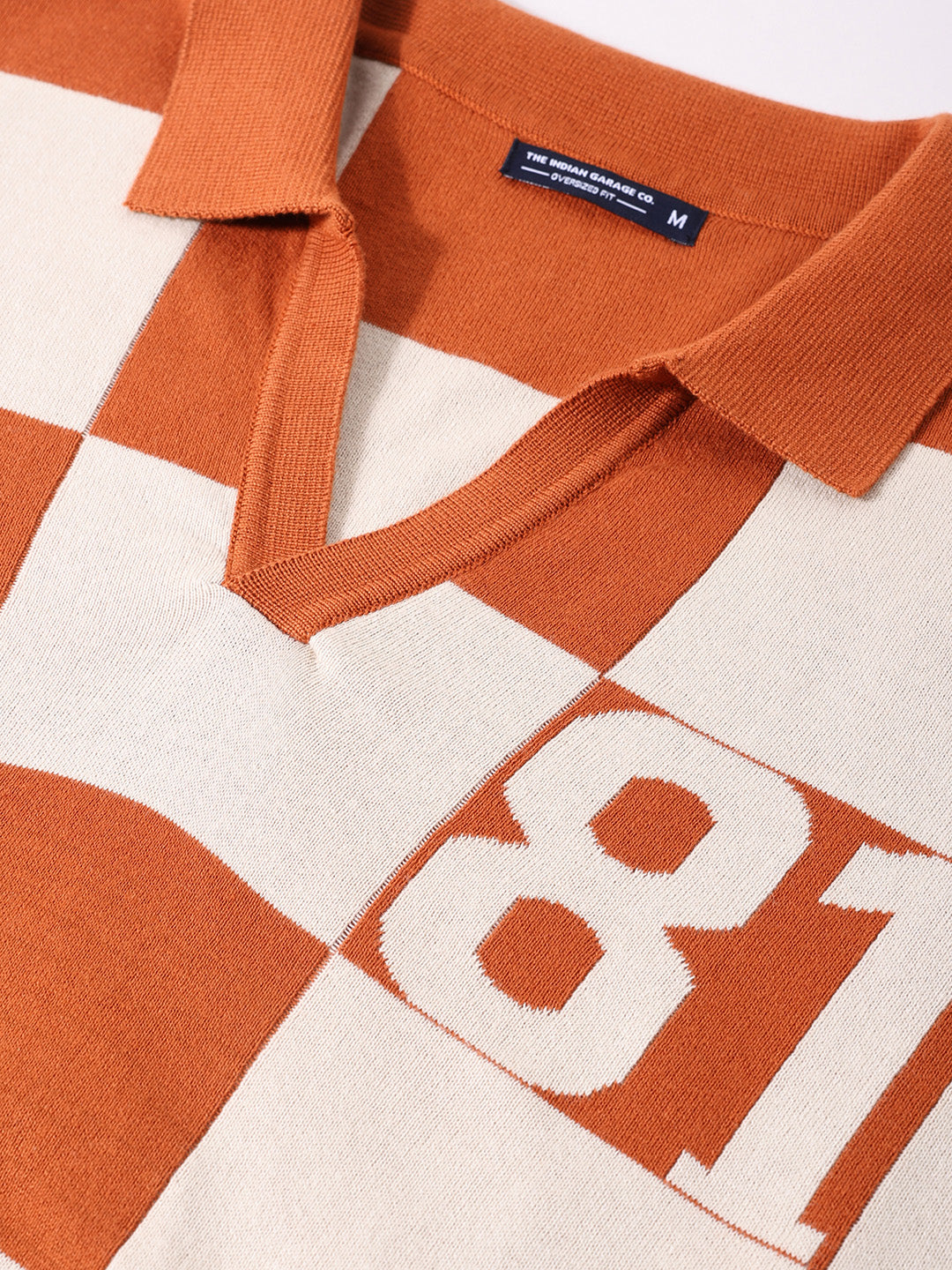 Men's Orange Oversized Fit Textured Flat Knit T-Shirt