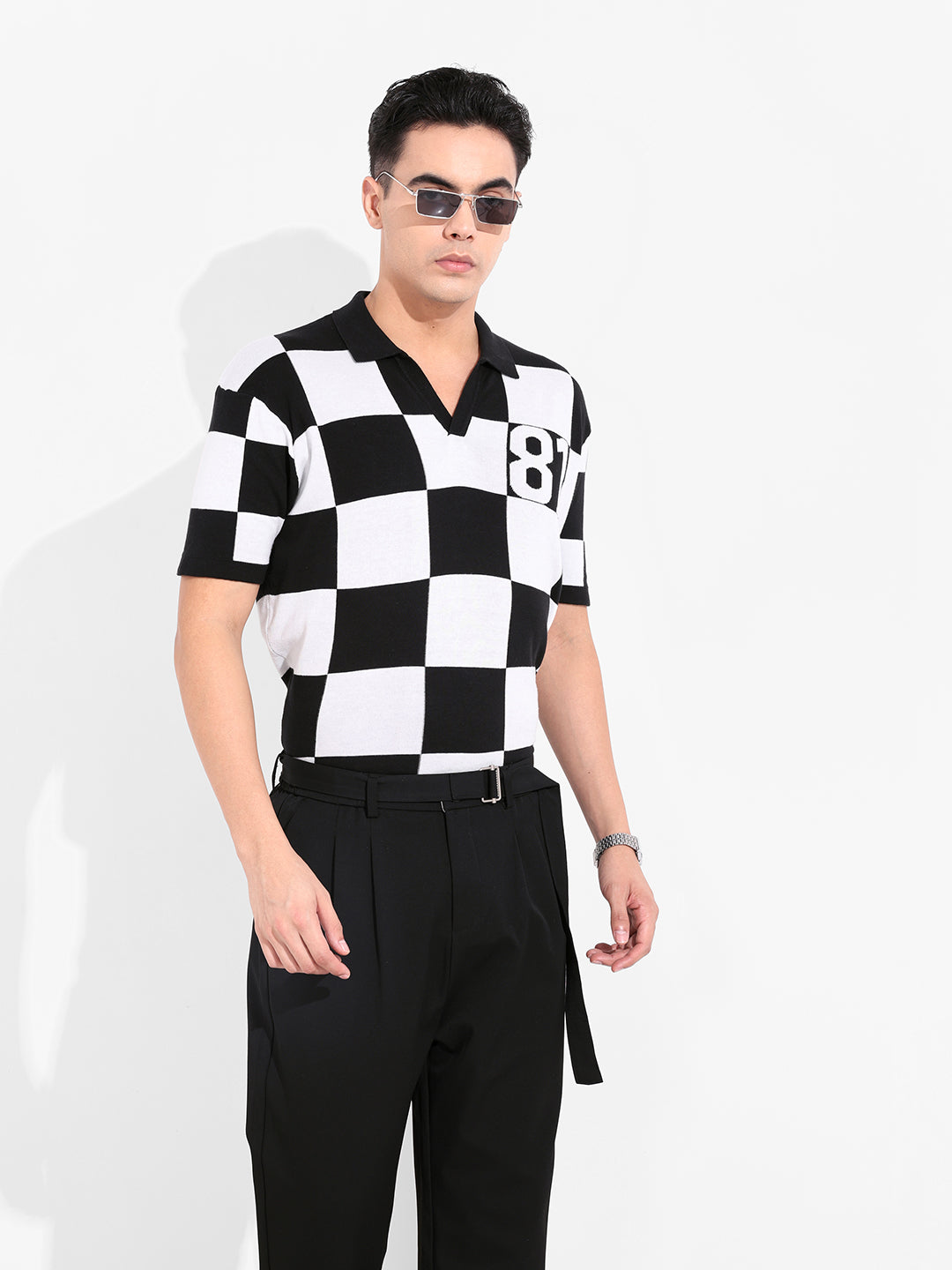 Men's Black Oversized Fit Textured Flat Knit T-Shirt