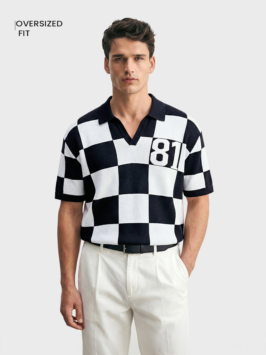 Men's Black Oversized Fit Textured Flat Knit T-Shirt