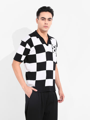 Men's Black Oversized Fit Textured Flat Knit T-Shirt