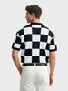 Men's Black Oversized Fit Textured Flat Knit Polo T-Shirt